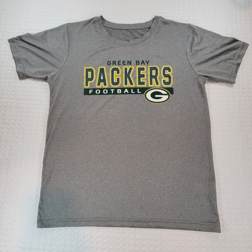 Green Bay Packers Football T-Shirt Gray Short Sleeve Youth XL Fits Womens Medium